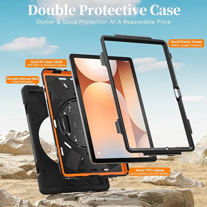 Sahara - Compatible with Galaxy Tab A11+ Case | Heavy Duty Design | Hand Strap &amp Shoulder Strap | Raider-X Series