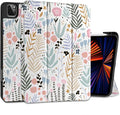 DONGKE Case for 2022/2021/2020/2018 iPad Pro 11 inch Gen 4/3/2/1 - Slim Protective Case - Built in Pencil Holder Support Charging - Trifold Stand &amp Sleep/Wake Cover - Tiny Flowers