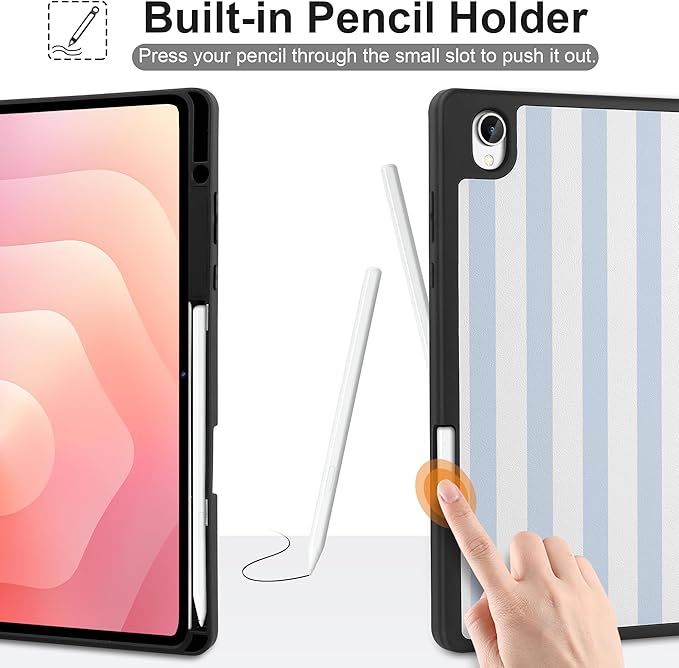 DONGKE Case for Samsung Galaxy Tab S11 5G 11 2025 Model (SM-X730/X736B) Slim Lightweight Trifold Stand Cover with S Pen Holder Auto Sleep/Wake Soft TPU Shockproof Back Blue Stripes