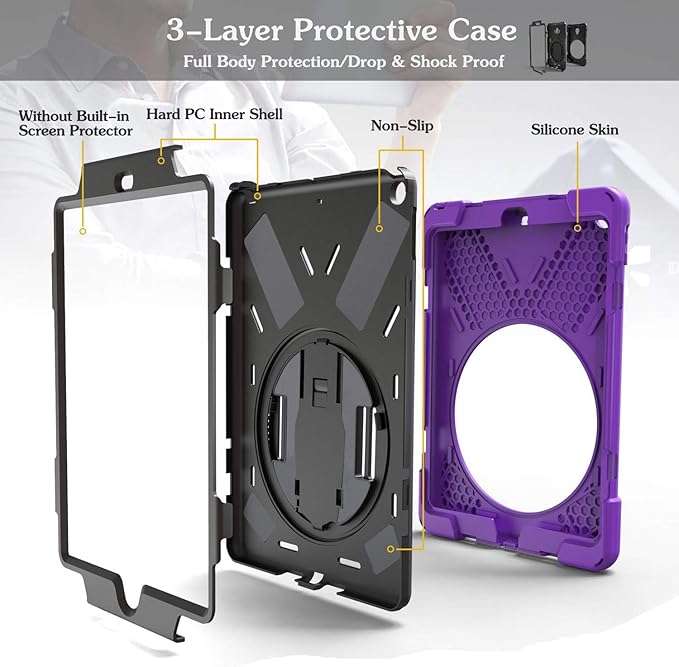 TSQ iPad Air 1st Generation Case 9.7 Inch for Kids 2013 | Three Layer Rugged Hybrid Hard Shockproof Sturdy Cover w/Rotatable Stand Hand Shoulder Strap Case for iPad Air 1 Gen A1474 A1475 Purple