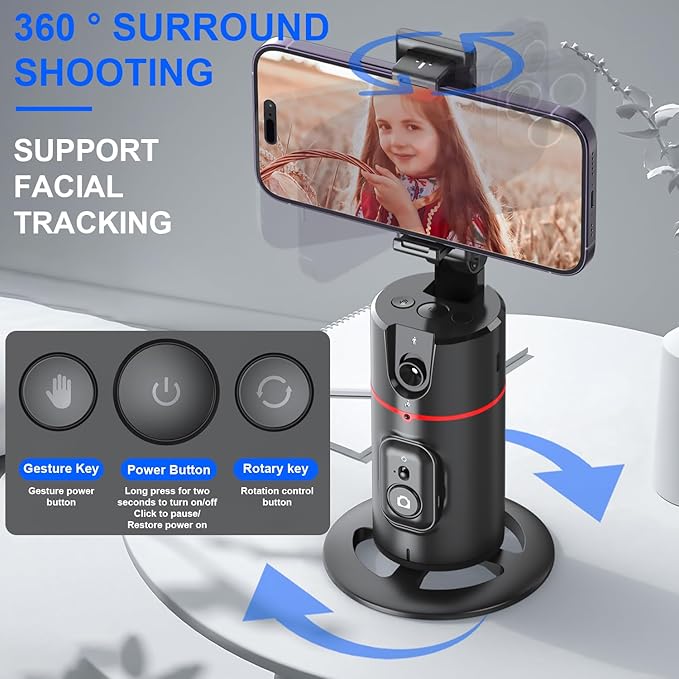 Auto Face Tracking Tripod No App Required Rechargeable Battery 360° Rotation Phone Tracking Holder Face Body Phone Camera Mount for Live Vlog Streaming Video Chat