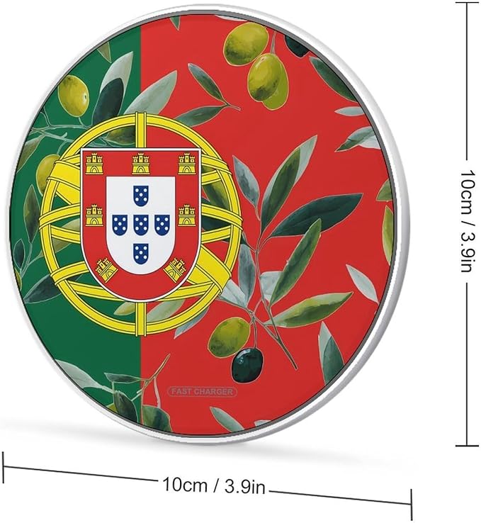 Portugal Flag Portuguese Olives Fast Portable Charger 10W Funny Graphic Phone Charging Pad with USB Cable