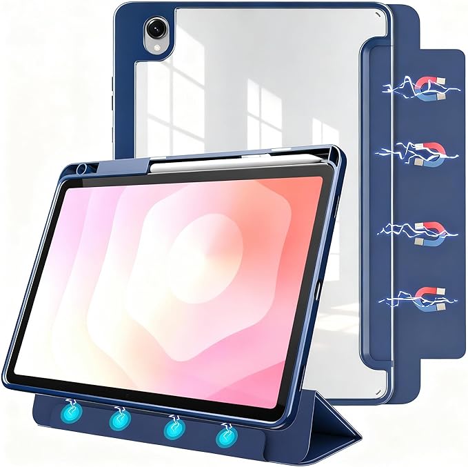 for Samsung Galaxy Tab S11 Tablet CaseMagnetic Split Acrylic Case– with Pen SlotPU Leather Material Detachable StandSlim Protective Cover for S11ShockproofLightweight[Dark Blue]