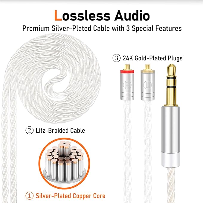 Vibes 202 Wired Earbuds - HiFi in Ear Monitor Headphones – Professional Noise Isolating Ear Buds - Clear Sound Deep Bass &amp Comfort-Fit IEM Earphones - MMCX to 3.5mm Silver Plated Cord Carrying