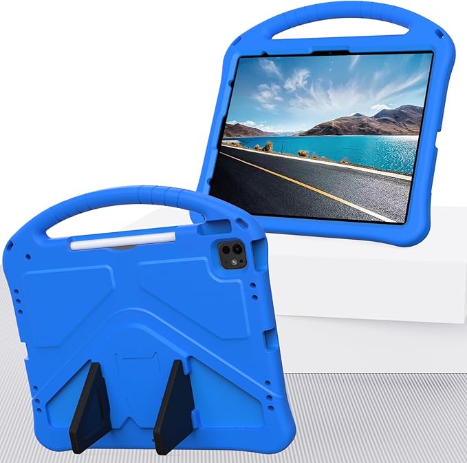 Case for iPad Air 13 inch (M2/M3) 2024/2025 for iPad Pro 13 inch (M4) 2024/12.9 inch (M2) 2022 EVA Shockproof Cover with Strap Handle Stand Blue