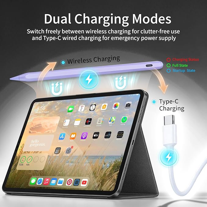 Stylus Pen for iPad Pixel PrecisionPalm RejectionTilt Sensitive Perfect for iPad 6-11 iPad Pro 11/12.9/M4/M5iPad Air 3/4/5/M2/M3iPad mini 6/5 Purple