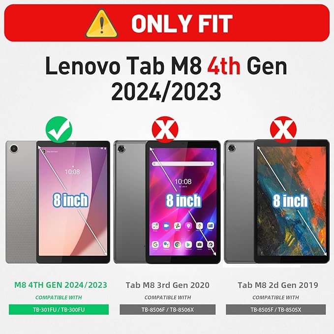 HXCASEAC Case for Lenovo Tab M8 4th Gen 2024/2023 (TB-301FU TB-300FU) with Screen Protector/Rotating Hand Strap/Sturdy Stand Protective HD Cover for Lenovo M8 Tablet Case 8 inch Blue