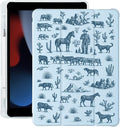 Western Cowboy for iPad Air 13 Inch Case M3 2025/M2 2024 with Pencil Holder Auto Sleep/Wake Blue Leather Soft TPU Back Cover