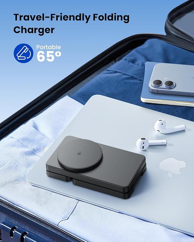 Magnetic Wireless Charging Station for Apple: Upgraded Qi2 Certified 15W 3-in-1 Magsafe Wireless Charger Stand Foldable Travel Fast Charger for iPhone 17 16 15 14 13 12 Series Apple Watch AirPods