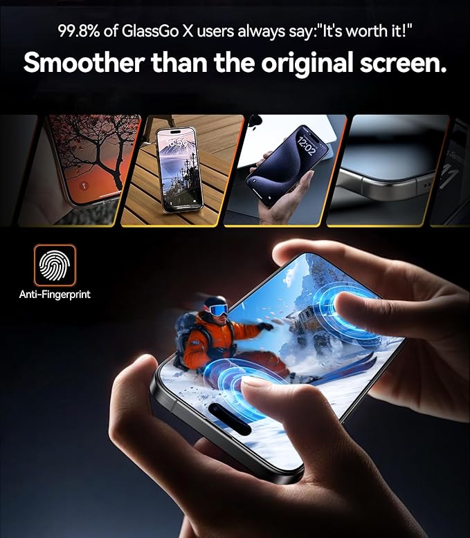 TORRAS Military-Grade Shatterproof for iPhone 16 Pro Screen Protector [9H+ Aerospace Tempered Glass＆ One-Step Installation] Full Coverage Fit Bubble Free Top-Notch Protection 2 Pack GlassGo X