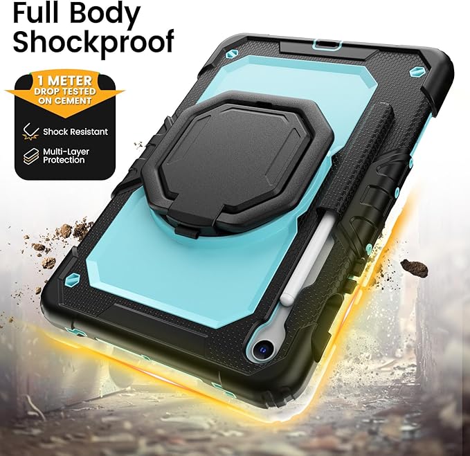 HXCASEAC Case for Galaxy Tab S10 lite / S10 FE / S9 FE 10.9 Inch Shockproof | 360° Rotating Stand | S Pen Holder | Screen Protector | Shoulder Strap | Samaung S10 Lite Tablet Case Kids Light Blue