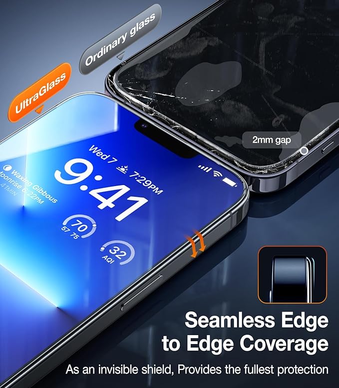 UltraGlass UNBREAK TOP 9H+ Glass for iPhone 12 Pro Max Screen Protector [Military Grade Shatterproof &amp Longest Durable] Full Screen iPhone 12 Pro Max Glass 2024 Upgrade 2 Packs