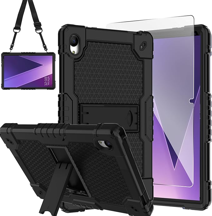 Case for Pritom Tab 10 Lite Tablet/TECLAST P26T/TECLAST P25T/Wetap M10 10.1 inch Tablet Shockproof Firendly Case Built in Kickstand Shoulder Strap with Screen Protector (Black/Black/1 PC)