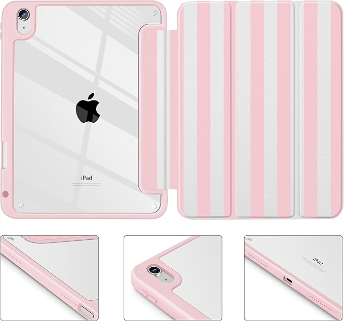 Tuiklol Case for iPad 11 inch (A16 Chip) 2025 Gen 11th / iPad 10.9 inch 2022 10th Gen Buit in Pencil Holder with Shockproof Cover Clear Transparent Back Shell Auto Wake/SleepPink Striped