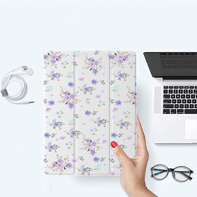 Lilac Floral Flower Case for iPad mini 7th(A17 Pro) 2024 / Mini 6th Generation 8.3 2021 Protective CasePencil Holder &amp Clear Back &amp Trifold Cover for Women Scratchproof Cover