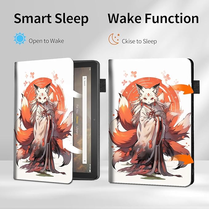 Case for All-New Amazon Fire HD 10 and 10 Plus Tablet (13th/11th Generation 2023/2021 Release) 10.1 - Slim Fit Standing Cover with Auto Sleep/WakeAnime Japanese Kitsune