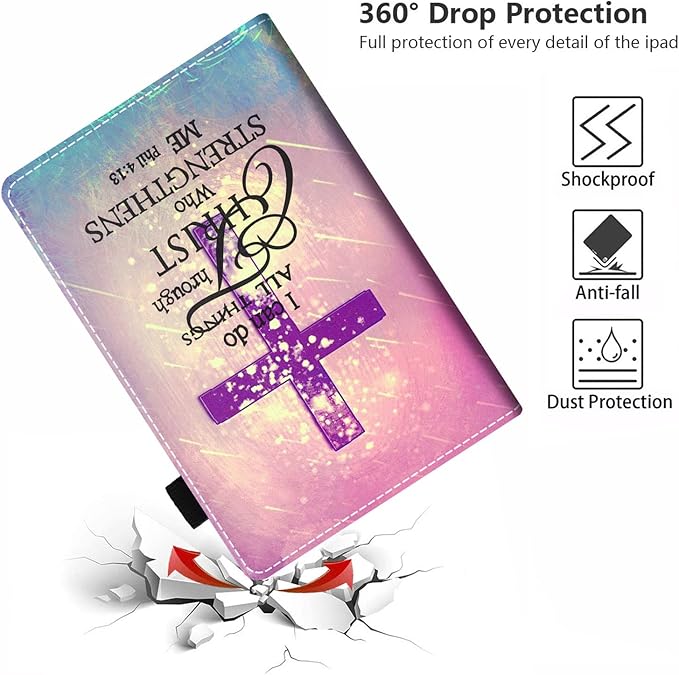 Case for All-New Fire HD 10/Fire HD 10 Plus Tablet (11th Gen 2021 Released) - Slim PU Leather Stand Flip Cover with Card Slot &amp Pencil Holder Christian Cross Quote Bible Verse Phil 4-13