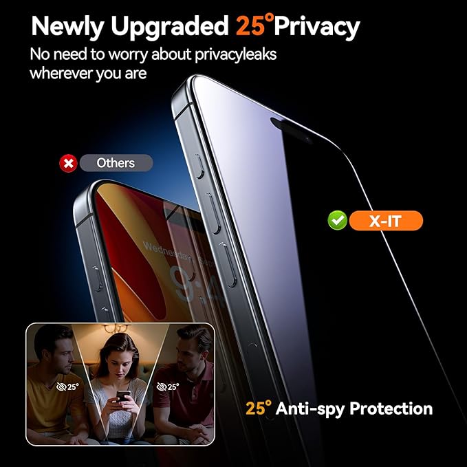 X-it 4-Pack Privacy Screen Protector for iPhone 15/16 Plus[Military Grade Shatterproof]9H+ Tempered Glass[Automatic dust Removal] 10x Military Protection [Bubble-Free] Easy to InstallCase Frien