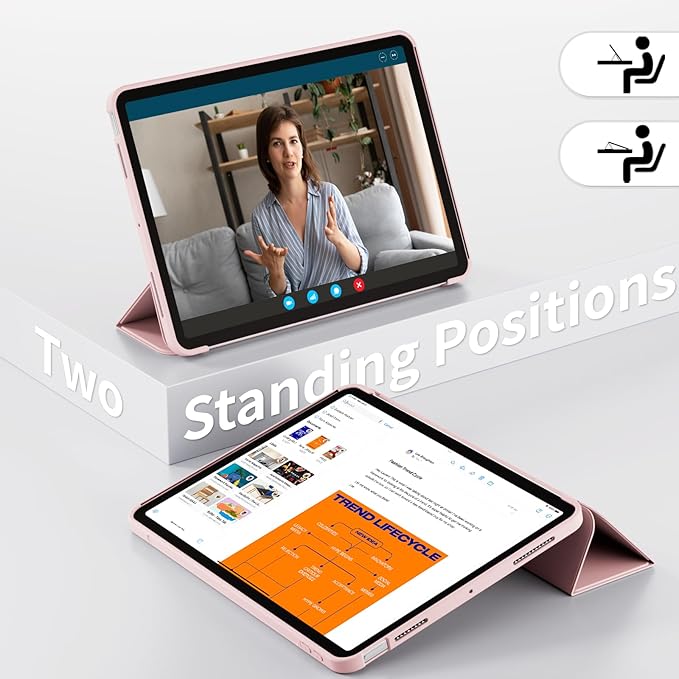 Case for iPad Air 11 Inch (M4/M3/M2 2026/2025/2024) for iPad Air 5th/4th Gen 10.9 Inch Without Pencil Holder Slim Folio Trifold Stand Cover with Soft TPU Back Auto Wake/Sleep Pink