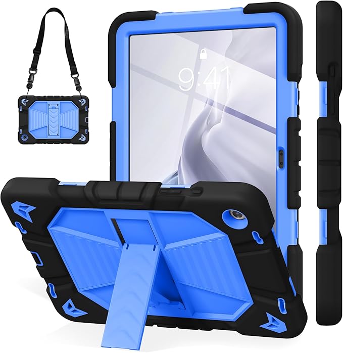 JKSML Case for Samsung Galaxy Tab A9+ / A9 Plus 11 inch 2023 Military Grade Drop Protection Cover with Built-in Kickstand &amp Shoulder Strap for Tab A9+ Tablet (SM-X210/X216/X218) Black + Blue