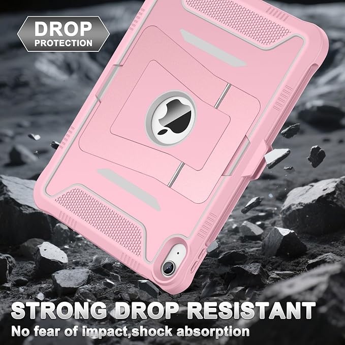 Soke Case for iPad (A16) 11th Generation 11-Inch 2025 /10th Generation 10.9-Inch 2022 with Screen Protector and Multi-Angle Kickstand Rugged Full Body Heavy Duty Protective Cover - Gray Pink