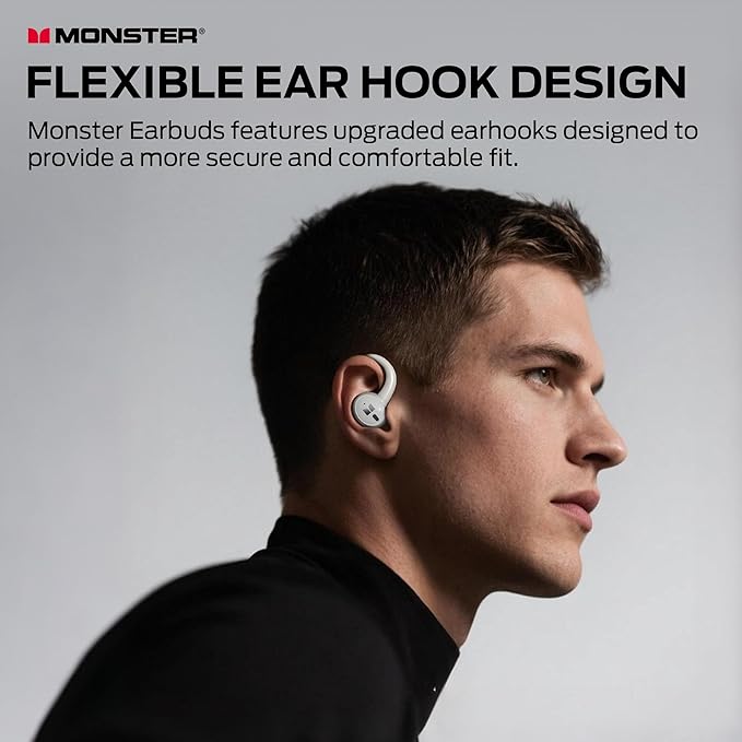 Monster N-Lite 216 Wireless Earbuds Sports Earbuds with Earhooks Bluetooth 6.0 Headphones Noise Cancelling Deep Bass Over Ear Buds 48H Playtime IPX6 Waterproof Earphones for Running/Workout/Gym