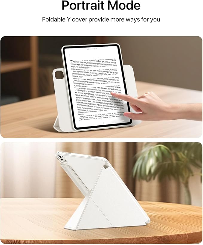 for iPad Pro 13 inch Case M5/M4 (2025/2024) Multi-Angle Y Fold Stand Magnetic Premium PU Leather Full Protective Case with Hidden Pencil Holder (Cream White)