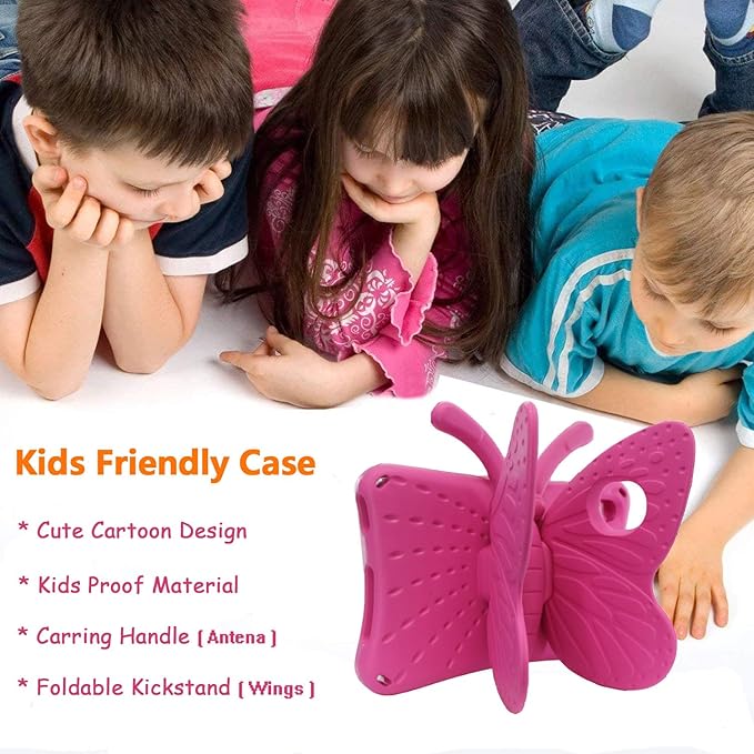 Kids Case for Walmart Onn 8 Inch Tablet 2024 Model 100135923 Cute Butterfly Kid Proof EVA Foam Protective Stand Cover for Onn 8.0 Tablet Gen 4 - Magenta