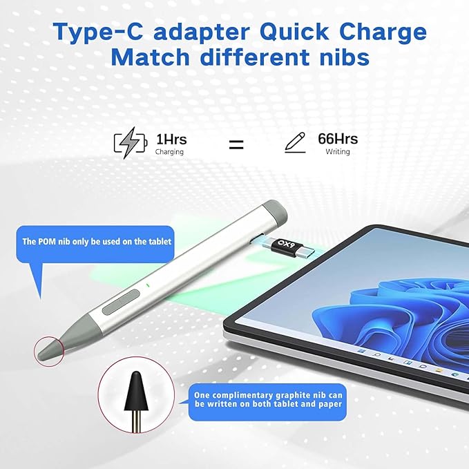 Slim Pen 2 for Microsoft Surface with 4096 Pressure Eraser &amp Right-Click Palm RejectionGraphite Nibfor Surface Pro 12/11/10/9/8/7/6/5/4/XSurface Go 4/3/2Book 3/2/1Laptop1-6Surface Studio 2