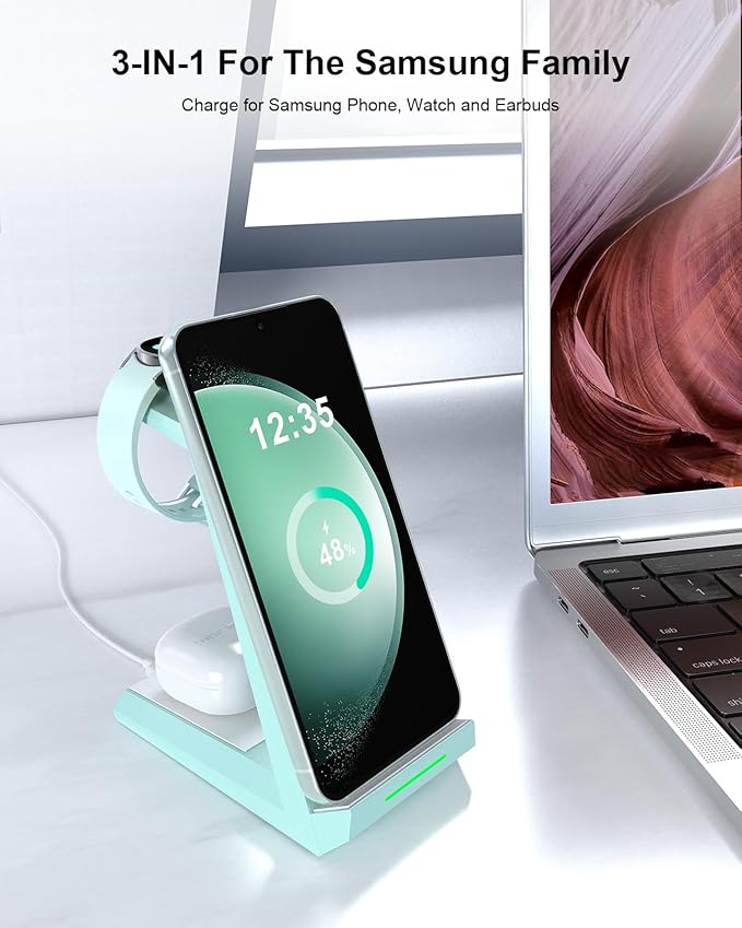 Wireless Charger for Samsung Charging Station - NANAMI 3 in 1 Android Phone Trio Multiple Devices Charger for Samsung Galaxy S26 S25 S24 S23 S22 Serial/Z Flip 7/Fold 7/Buds Galaxy Watch 6/5 Pro/4