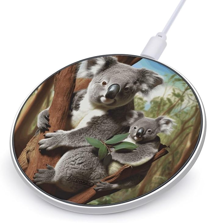 Koala Family Wireless Charger Fast Wireless Charging Pad with USB Cable 10W Anti-Slip Magnetic Wireless Charger Portable Slim Charger Puck Travel Charging Station