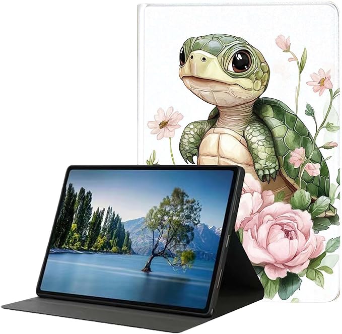Case for iPad 9th/8th/7th Generation (2021/2020/2019) 10.2-inchSlim PU Leather Cover Adjustable Stand Auto Wake/SleepBaby Turtle with Flowers