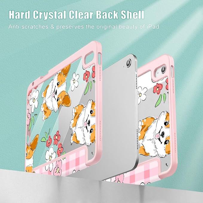 May Chen for iPad Air 11-inch M4/M3/M2 (2026/2025/2024) iPad Air 5th/4th 10.9 Inch - Shockproof Cover with Clear Back Shell &amp Penceil Holder Auto Wake/Sleep Stand Cover Dog Stripes