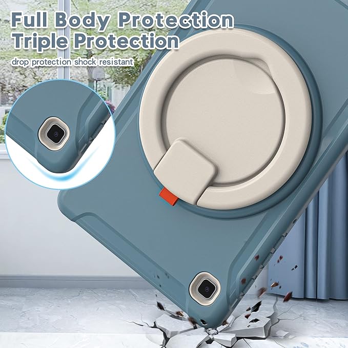 Shockproof Case for Samsung Galaxy Tab A7 Lite 8.7 Tablet Techcircle Rotating Stand Handle Heavy Duty Bumper Hybrid Cover Protective Case for Galaxy Tab A7 Lite (2021) SM-T220/T225 Cornflower Blue