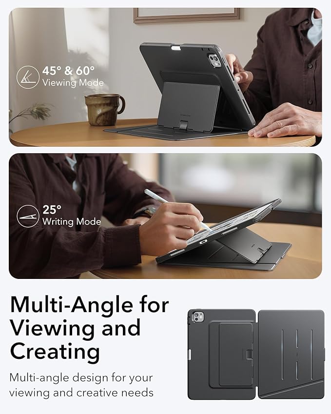ESR for iPad Pro 11 Inch Case (M5/M4) 2025/2024 Vertical Stand Cover Multi Stand Angles Ultra-Stable Case with Pencil Holder Flip Series Black