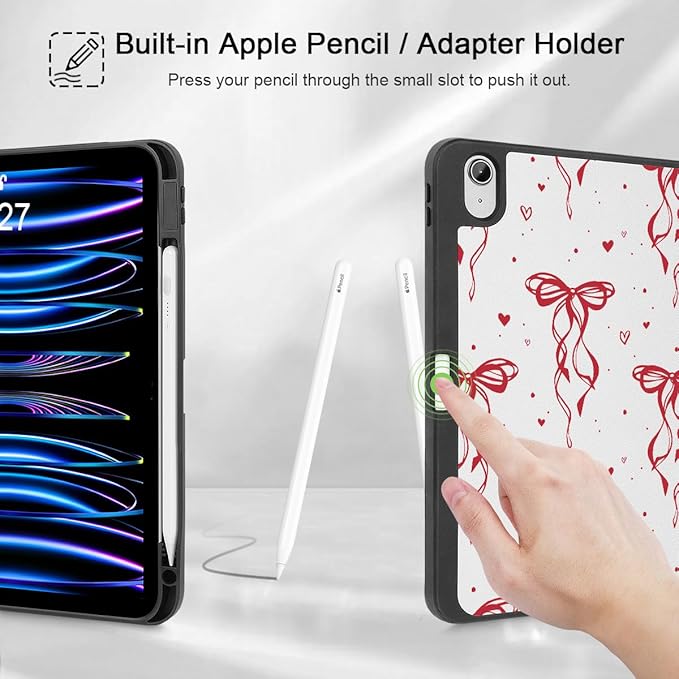 Mektron Case for iPad Air 11 inch (M4 2026 8th /M3 2025 7th /M2 2024 6th) Compatible with iPad Air 10.9 (2022 5th Gen /2020 4th Gen) Tablet Cover Buit in Pencil Holder Layer Bows