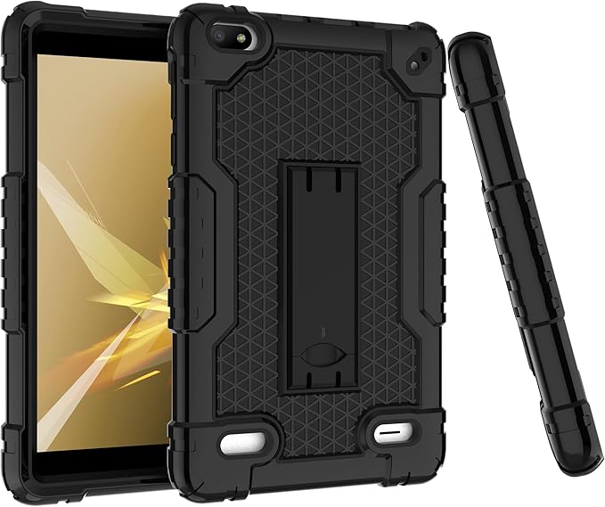 Case for BLU M8L 2022BLU M8L Plus 8 inch Tablet - [Built-in Kickstand] Anti Slip Kids Friendly Shockproof Silicone Protective Cover with Screen Protector (Black/Black/1 PC)