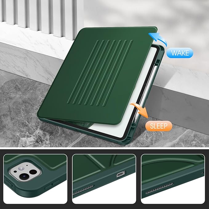 Fintie Magnetic Stand Case for iPad Pro 13-inch (M5) 2025 / (M4) 2024 - Multiple Angles Shockproof Rugged Soft TPU Cover with Pencil Holder Auto Sleep/Wake Green