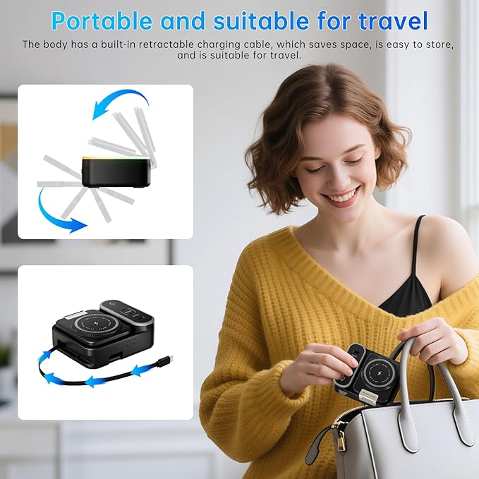 Qi2 Wireless Charger 8in1 Magnetic Wireless Charger Fast Charging Station for iPhone 65W Fast Foldable Charger with LED Clock USB-C/A Ports Multi-Device Charging Travel charged MagSafe Compatible