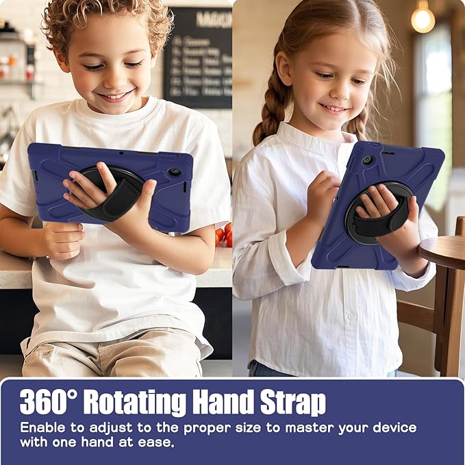 Tablet Case Compatible with Lenovo Tab 10.1(TB-311XU) /K10C TB311FU 2025 Case Protective Heavy Duty Rugged Shockproof Drop Protection Cover Shoulder Strap for Kids Silicone Cover(Dark Blue)