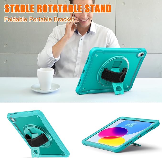 Case for iPad (A16) 11th/10th Generation 2025/2022 11/10.9 inch Rugged Shockproof Protective Cover with Screen Protector 360° Rotating Hand Strap&ampStand Pencil Holder Blue