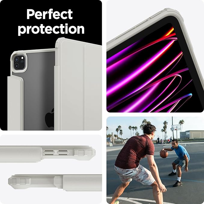 Spigen for iPad Pro 11 inch Case M2 4th Generation (2022) / 3rd (2021) / 2nd (2020) / 1st (2018) with Detachable Magnetic Cover Air Skin Pro Clear Transparent Back and Pencil Holder Gray