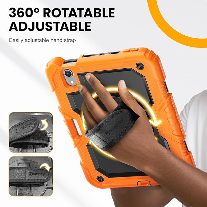 Timecity Case for iPad mini 7th/6th Generation 2024/2021 8.3 inch Full-Body Protective for iPad mini 7/ Mini 6 Case with Screen Protector Pencil Holder Swivel Stand Hand/Shoulder Strap- Orange