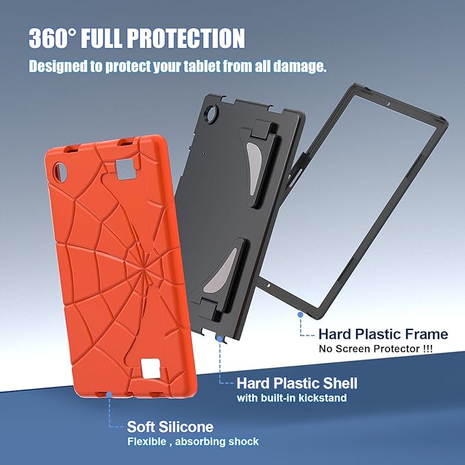 Compatible with Samsung Galaxy Tab A8 10.5 X200/X205(2021) Tablet CaseLightweight Shockproof Rugged Protective Cover with Kickstand for Kids Children Boys Babies Orange Black