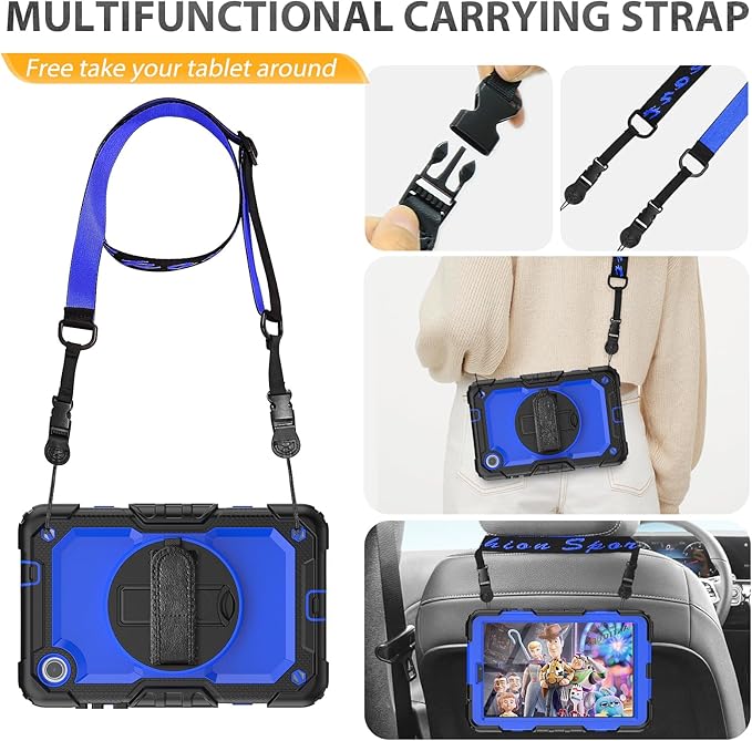 HXCASEAC Case for Lenovo Tab M8 4th Gen 2024/2023 (TB-301FU TB-300FU) with Screen Protector/Rotating Hand Strap/Sturdy Stand Protective HD Cover for Lenovo M8 Tablet Case 8 inch Blue