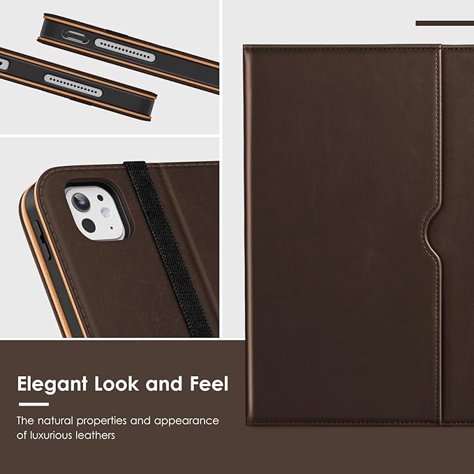 VIKESI Case for iPad Pro 13-inch M5 or M4 Released in 2025 or 2024 Leather Stand Cover with Apple Pencil Holder Auto Wake/Sleep Multiple Viewing Angles Built in Hand Strap &amp PocketDark Brown