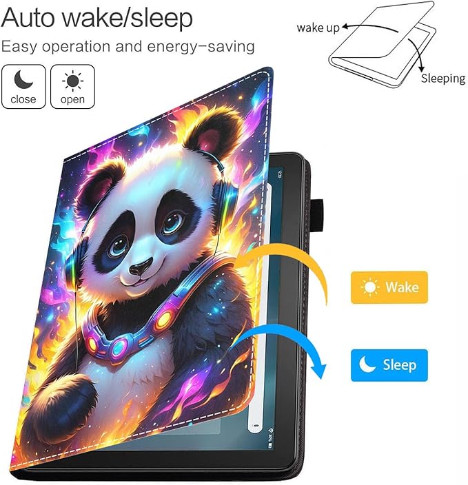 Case for Amazon Kindle Fire HD 10 &amp 10 Plus Tablet 10.1 (13th/11th Generation 2023/2021 Release) - Premium PU Leather Cover with Auto Sleep Wake Cute Panda