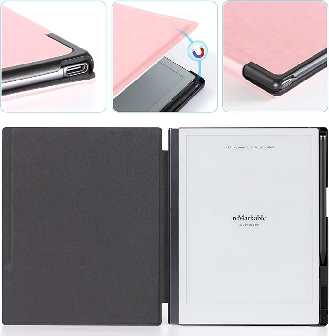 CoBak Case for Remarkable 2 Paper Tablet - Lightweight and Hard Back Shell Protective Book Folio Cover with Built-in Pen Holder - for 10.3 2020 Released (Pink)