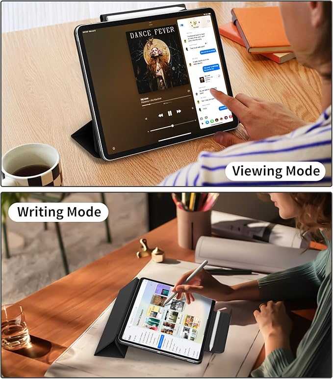 Magnetic Case for iPad Air 13 Inch M3/M2 (2025/2024) iPad Pro 12.9 inch 6th/5th Generation (2022/2021) | Auto Sleep/Wake | Pencil Pro &amp USB-C | Non-Slip PU Leather Protective Cover Black