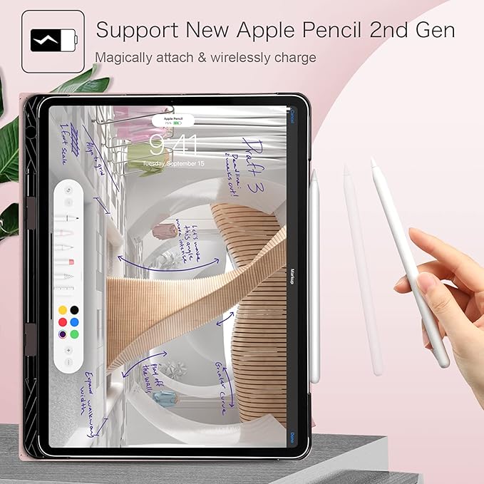 Fintie Folio Case for iPad Pro 12.9 6th Generation 2022 Multi-Angle Smart Stand Cover w/Pencil Holder &amp Pocket Also Fit iPad Pro 12.9 2021 5th &amp 2020 4th &amp 2018 3rd Gen Dreamy Marble